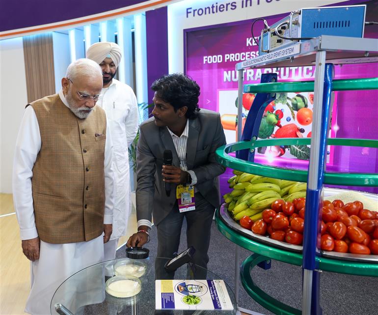 PM took a walkthrough of the exhibition showcased on the World Food India-2025 at Bharat Mandapam, in New Delhi on September 25, 2025.