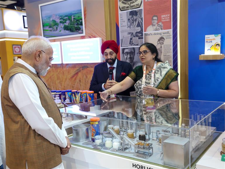 PM took a walkthrough of the exhibition showcased on the World Food India-2025 at Bharat Mandapam, in New Delhi on September 25, 2025.