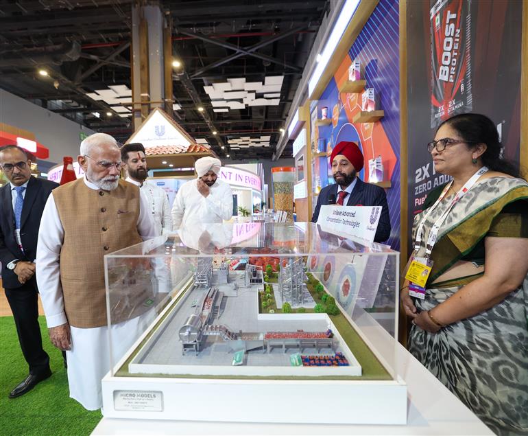 PM took a walkthrough of the exhibition showcased on the World Food India-2025 at Bharat Mandapam, in New Delhi on September 25, 2025.