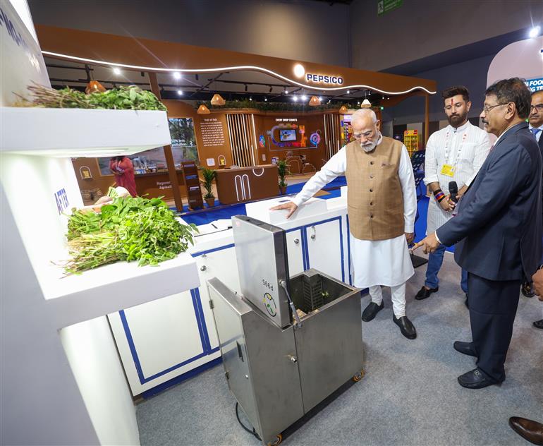 PM took a walkthrough of the exhibition showcased on the World Food India-2025 at Bharat Mandapam, in New Delhi on September 25, 2025.
