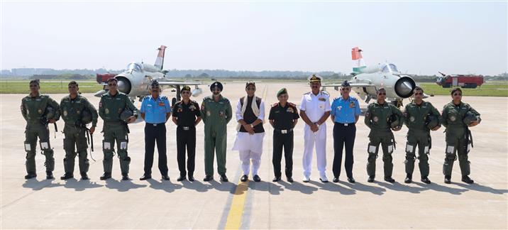 The Union Minister for Defence, Shri Rajnath Singh attends the Decommissioning Ceremony of Mig-21, in Chandigarh on September 26, 2025. 