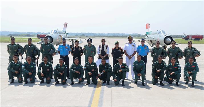 The Union Minister for Defence, Shri Rajnath Singh attends the Decommissioning Ceremony of Mig-21, in Chandigarh on September 26, 2025. 