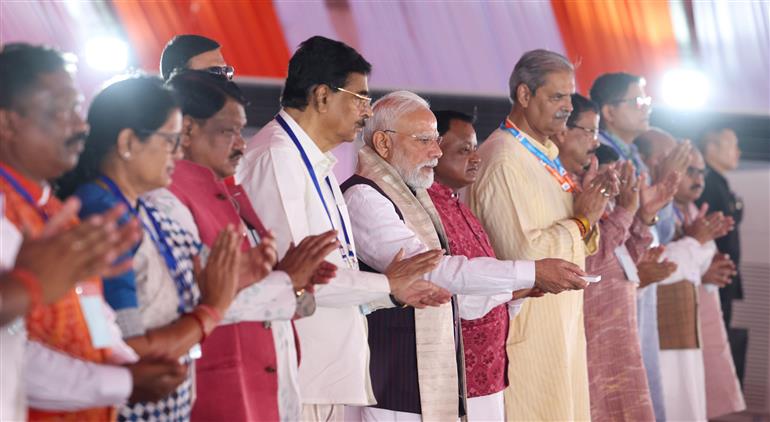 PM lays the foundation stone and inaugurates multiple development projects at Jharsuguda, in Odisha on September 27, 2025.
