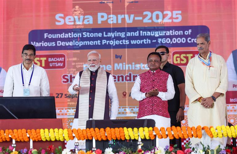 PM lays the foundation stone and inaugurates multiple development projects at Jharsuguda, in Odisha on September 27, 2025.