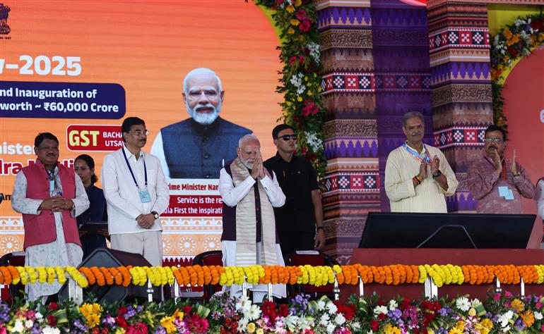 PM at the foundation stone laying and inauguration of multiple development projects at Jharsuguda, in Odisha on September 27, 2025.
