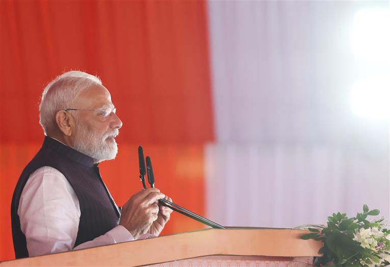 PM addressing at the foundation stone laying and inauguration of multiple development projects at Jharsuguda, in Odisha on September 27, 2025.
