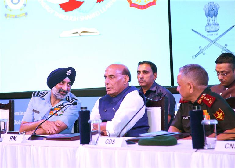 The Union Minister for Defence, Shri Rajnath Singh attends a seminar organised by the Indian Air Force at Subroto Park, in New Delhi on September 30, 2025.