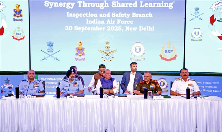 The Union Minister for Defence, Shri Rajnath Singh attends a seminar organised by the Indian Air Force at Subroto Park, in New Delhi on September 30, 2025.