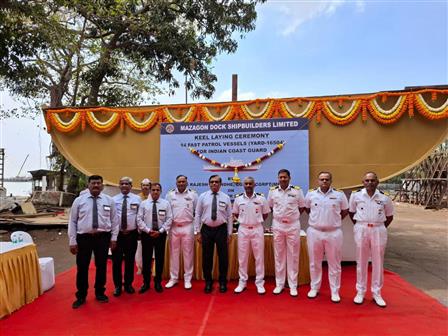 The Ministry of Defence, Keel laying ceremony for Fast Patrol Vessel-4 (FPV) (Yard 16504) along with plate cutting ceremony for FPV-7 (Yard 16507) of 14 FPV project (Yard 16501-14) for the Indian Coast Guard was held at Mazagon Dock Shipbuilders Limited (MDL), in Mumbai on April 06, 2026.