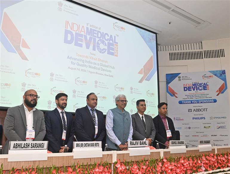 The Secretary, Department of Health Research (DHR) & Director General, Indian Council of Medical Research (ICMR), Dr. Rajiv Bahl attends the second day of the 9th edition of India Medical Device – 2026 event held at Vigyan Bhawan, in New Delhi on August 08, 2026.