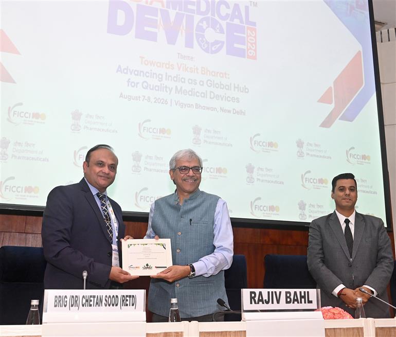 The Secretary, Department of Health Research (DHR) & Director General, Indian Council of Medical Research (ICMR), Dr. Rajiv Bahl attends the second day of the 9th edition of India Medical Device – 2026 event held at Vigyan Bhawan, in New Delhi on August 08, 2026.