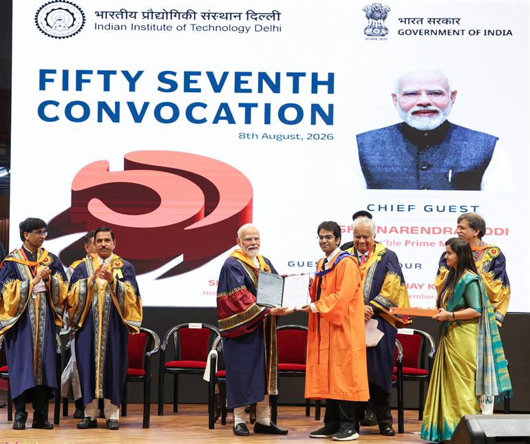 प्रधानमंत्री श्री नरेन्द्र मोदी ने 8 अगस्त, 2026 को नई दिल्ली में आईआईटी दिल्ली के 57वें दीक्षांत समारोह में शिरकत की।
