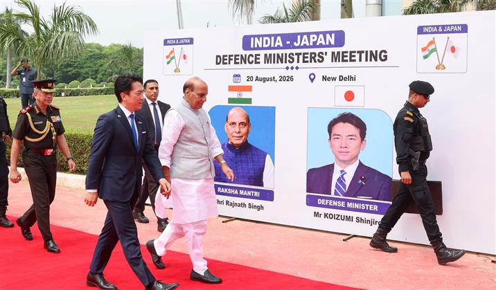20 अगस्त 2026 को नई दिल्ली के मानेकशॉ सेंटर में केंद्रीय रक्षा मंत्री श्री राजनाथ सिंह और जापान के रक्षा मंत्री श्री शिंजिरो कोइज़ुमी के बीच हुई द्विपक्षीय बैठक की झलकियां।