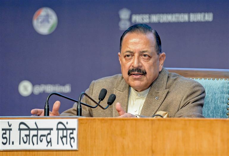 The Minister of State for Science & Technology (Independent Charge), Earth Sciences (Independent Charge), Prime Minister’s Office, Personnel, Public Grievances & Pensions, Atomic Energy and Space, Dr. Jitendra Singh addressing a Press Conference on launch of TDB (Technology Development Board) RDI First Call under the RDI (Research, Development, and Innovation) Fund at National Media Centre, in New Delhi on February 04, 2026.

