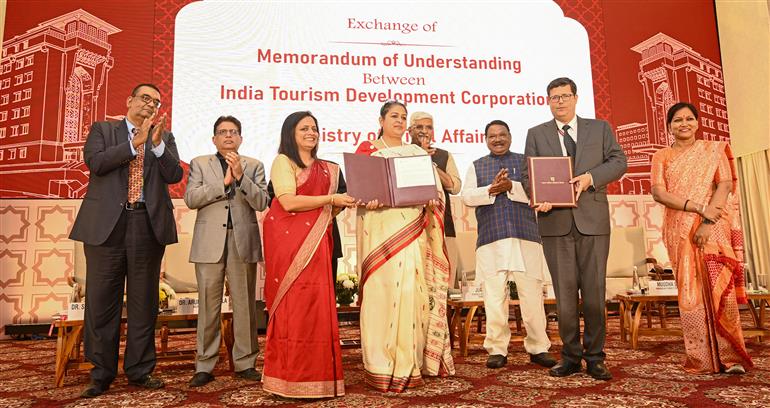 The Union Minister of Culture and Tourism, Shri Gajendra Singh Shekhawat and The Union Minister of Tribal Affairs, Shri Jual Oram graced the Double Commemoration Event marking 60 years of India Tourism Development Corporation (ITDC) and 70 years of The Ashok in distinguished service to travel, tourism and hospitality at Convention Hall (The Ashok), in New Delhi on February 13, 2026.