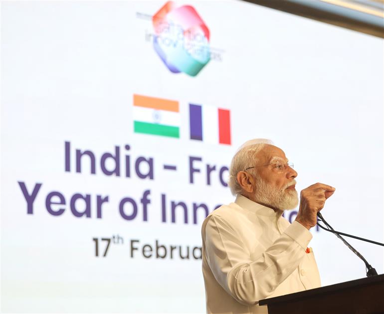 प्रधानमंत्री श्री नरेन्द्र मोदी 17 फरवरी 2026 को महाराष्ट्र के मुंबई में इंडिया-फ्रांस इनोवेशन फोरम को संबोधित करते हुए।