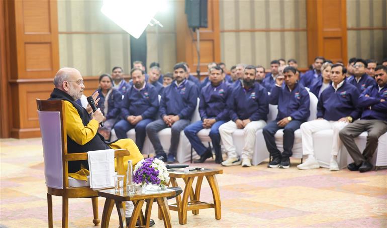 The Union Minister for Home Affairs and Cooperation, Shri Amit Shah interacts with the ‘Sarathis’ of Bharat Taxi, in New Delhi on February 23, 2026.