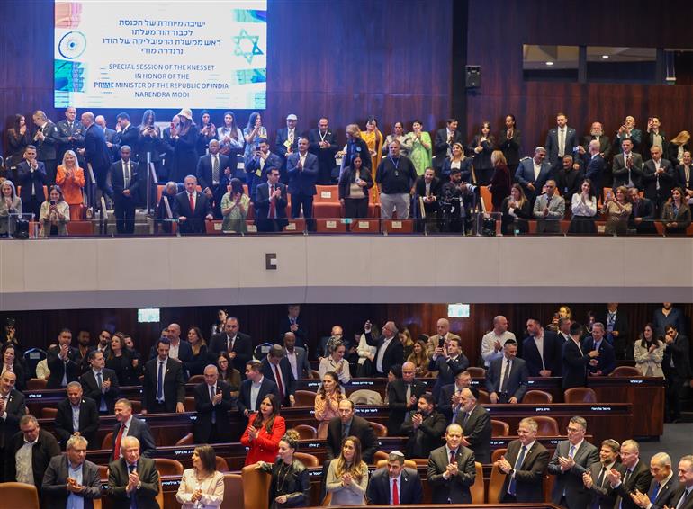 प्रधानमंत्री श्री नरेन्द्र मोदी 25 फरवरी, 2026 को इजरायल की संसद नेसेट को संबोधित करते हुए।