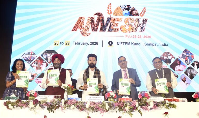 केंद्रीय खाद्य प्रसंस्करण उद्योग मंत्री श्री चिराग पासवान 26 फरवरी, 2026 को हरियाणा के कुंडली (सोनीपत) में उभरते और बेहतर स्वास्थ्यवर्धक खाद्य पदार्थों के लिए उन्नत अगली पीढ़ी की परिकल्पना (अन्वेश 2026) पर अंतर्राष्ट्रीय सम्मेलन में शामिल हुए।