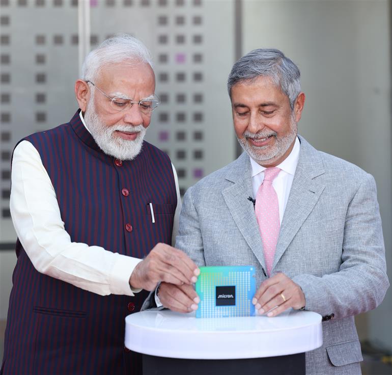 PM inaugurates Micron Technology’s Semiconductor Assembly, Test and Packaging (ATMP) facility (by Chip insertion) at Sanand, in Gujarat on February 28, 2026.