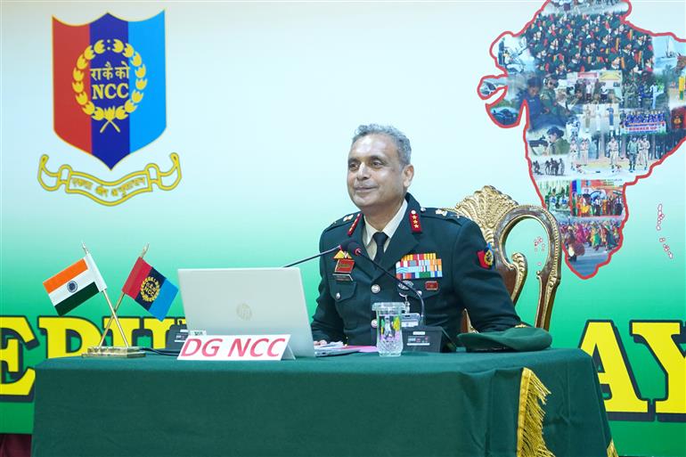 The Director General (DG), National Cadet Corps (NCC), Lieutenant General Virendra Vats addressing a Press Conference on NCC Republic Day Camp 2026 and achievements in last one year in Pratap Auditorium at Cariappa Parade Ground, in Delhi Cantt on January 03, 2026.