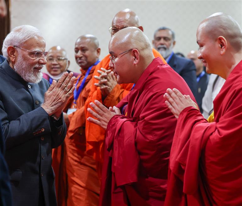 PM at the inauguration of the Grand International Exposition of Sacred Piprahwa Relics related to Bhagwan Buddha at the Rai Pithora Cultural Complex, in New Delhi on January 03, 2026.