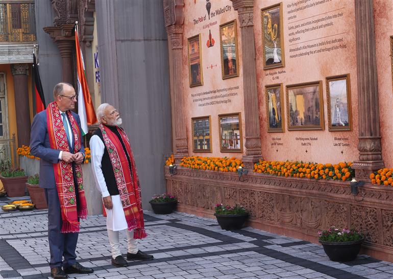 PM and German Chancellor Friedrich Merz, participates in the International Kite Festival at the Sabarmati Riverfront at Ahmedabad, in Gujarat on January 12, 2026.