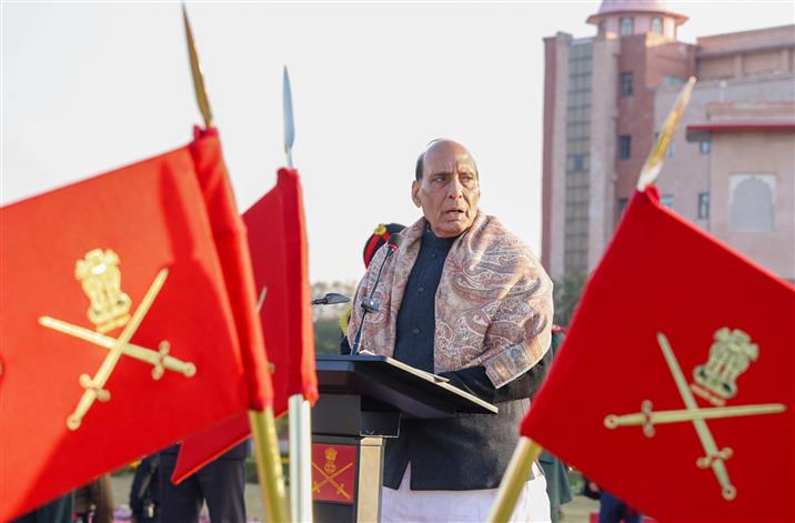 रक्षा मंत्री श्री राजनाथ सिंह 15 जनवरी, 2026 को राजस्थान के जयपुर में 78वें भारतीय सेना दिवस समारोह को संबोधित करते हुए।