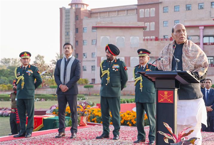 रक्षा मंत्री श्री राजनाथ सिंह 15 जनवरी, 2026 को राजस्थान के जयपुर में 78वें भारतीय सेना दिवस समारोह को संबोधित करते हुए।