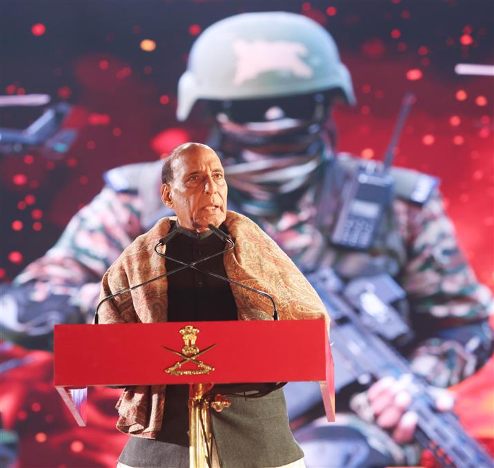 रक्षा मंत्री श्री राजनाथ सिंह 15 जनवरी, 2026 को राजस्थान के जयपुर में 78वें भारतीय सेना दिवस समारोह को संबोधित करते हुए।
