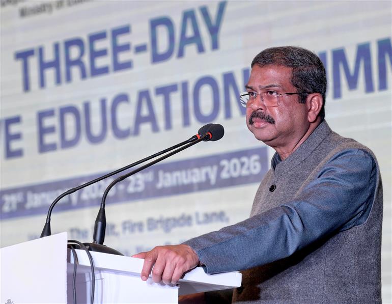 केंद्रीय शिक्षा मंत्री श्री धर्मेंद्र प्रधान 21 जनवरी, 2026 को नई दिल्ली में तीन दिवसीय समावेशी शिक्षा शिखर सम्मेलन को संबोधित करते हुए।
