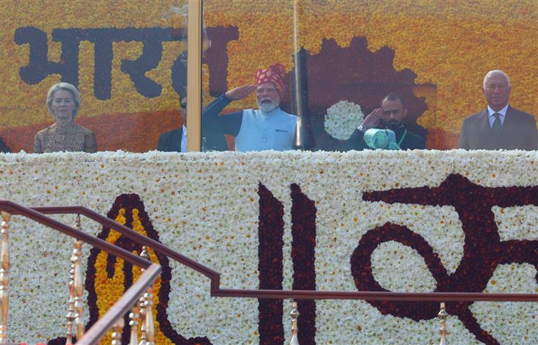 26 जनवरी 2026 को नई दिल्ली के कर्तव्य पथ पर आयोजित 77वें गणतंत्र दिवस समारोह में प्रधानमंत्री श्री नरेन्द्र मोदी।
