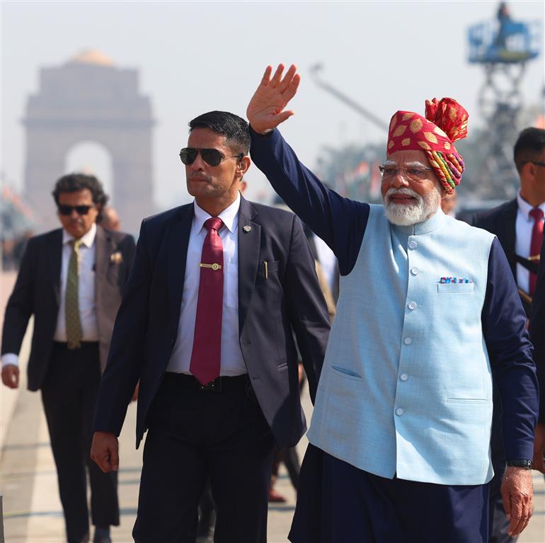 26 जनवरी 2026 को नई दिल्ली के कर्तव्य पथ पर आयोजित 77वें गणतंत्र दिवस समारोह की एक झलक।