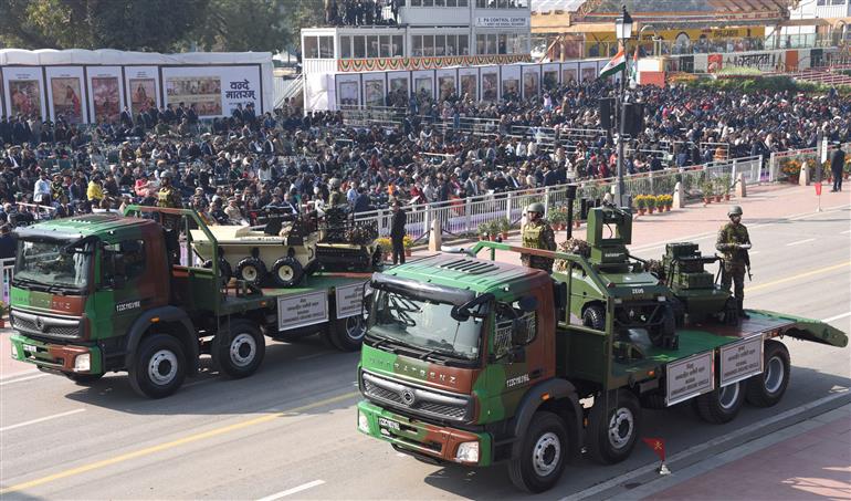 26 जनवरी 2026 को नई दिल्ली के कर्तव्य पथ पर आयोजित 77वें गणतंत्र दिवस समारोह की एक झलक।
