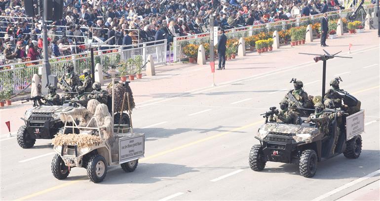 26 जनवरी 2026 को नई दिल्ली के कर्तव्य पथ पर आयोजित 77वें गणतंत्र दिवस समारोह की एक झलक।
