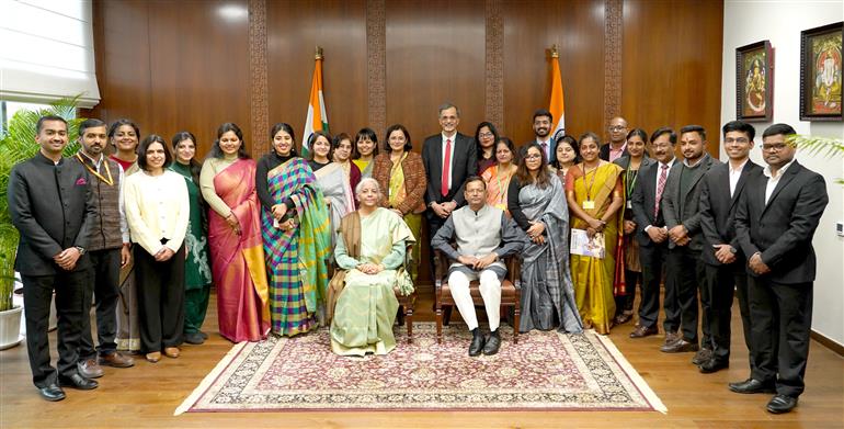 The Union Minister for Finance and Corporate Affairs, Smt. Nirmala Sitharaman along with the Minister of State for Finance, Shri Pankaj Chaudhary and Full Budget Team after giving the final touches to the Interim Union Budget 2026, in New Delhi on January 31, 2026.