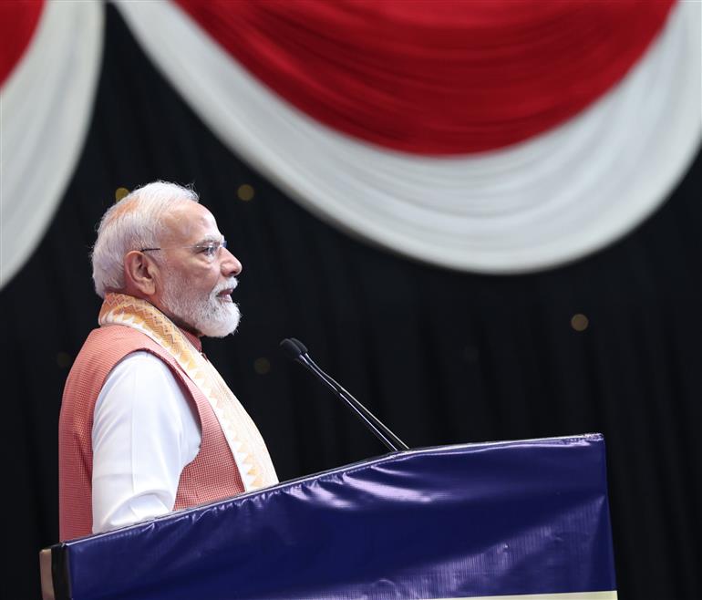 प्रधानमंत्री श्री नरेन्द्र मोदी 7 जुलाई 2026 को इंडोनेशिया में भारतीय समुदाय के कार्यक्रम को संबोधित करते हुए।
