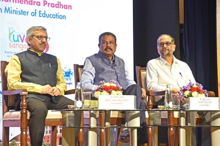 The Union Minister for Education, Shri Dharmendra Pradhan attends the Interaction of Youth Delegates from Chhattisgarh Participating in Yuva Sangam Phase-6, Led by IIT Delhi at Ambedkar International Centre, in New Delhi June 11, 2026. 