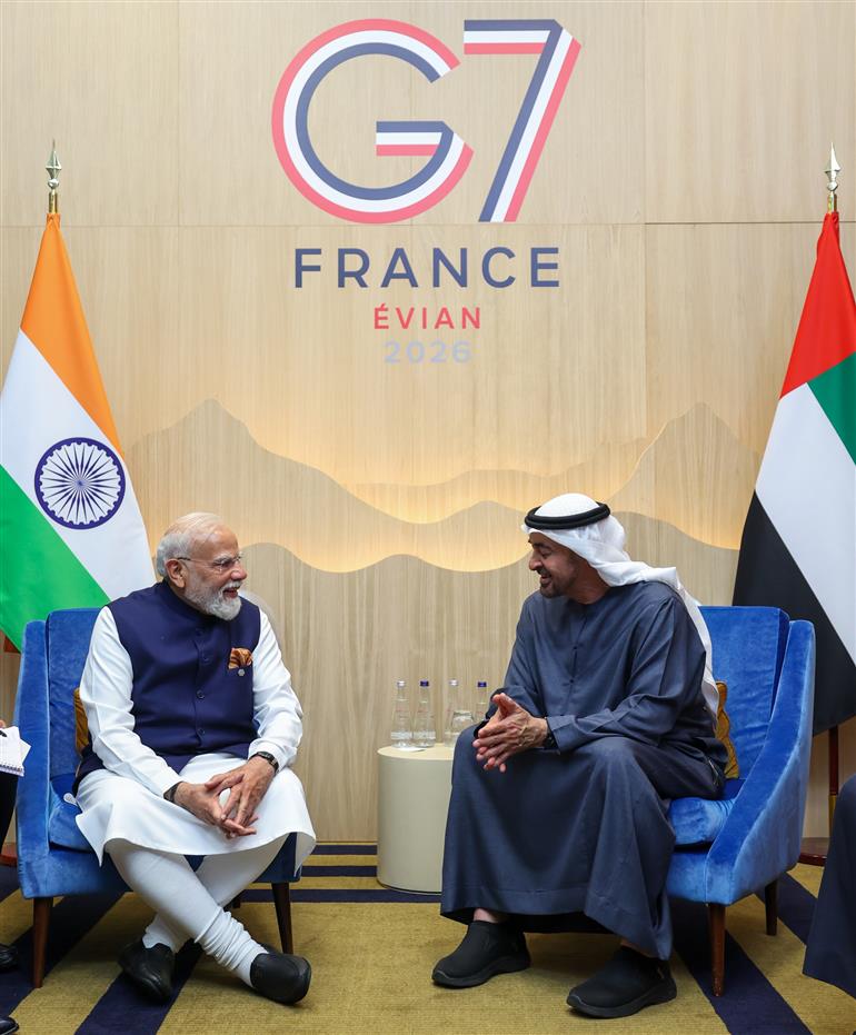 PM held a bilateral meeting with the President of the United Arab Emirates, Sheikh Mohamed bin Zayed Al Nahyan on the sidelines of the G7 Summit, in Evian, France on June 16, 2026.