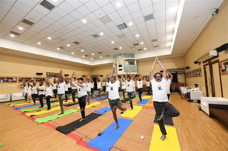 The National Film Development Corporation (NFDC) organized a special yoga and mindfulness session for filmmakers, delegates, and media professionals ahead of International Day of Yoga at the 19th Mumbai International Film Festival (MIFF 2026) premises, in Maharashtra on June 20, 2026.
