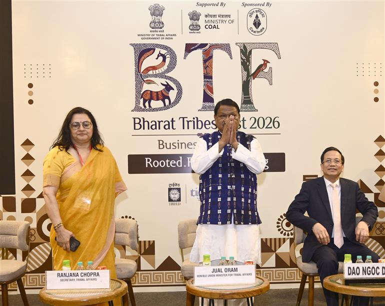 केंद्रीय जनजातीय कार्य मंत्री श्री जुएल ओराम 18 मार्च, 2026 को नई दिल्ली स्थित सुंदर नर्सरी में आयोजित 'भारत ट्राइब्स फेस्ट - 2026' के उद्घाटन समारोह में शामिल  हुए।