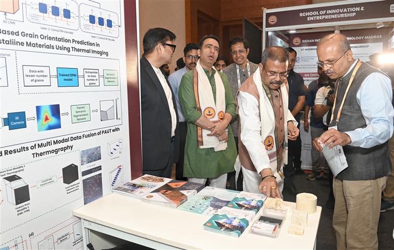 The Union Minister for Education, Shri Dharmendra Pradhan and the Minister of State (Independent Charge) for Skill Development & Entrepreneurship and Education, Shri Jayant Chaudhary at the inauguration of IIT Madras Technology Summit 2026 at Bharat Mandapam, in New Delhi on May 05, 2026.