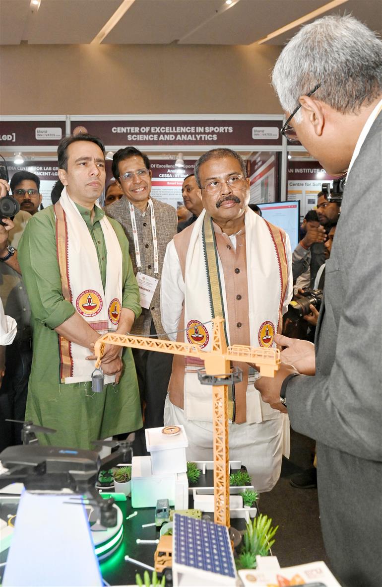 The Union Minister for Education, Shri Dharmendra Pradhan and the Minister of State (Independent Charge) for Skill Development & Entrepreneurship and Education, Shri Jayant Chaudhary at the inauguration of IIT Madras Technology Summit 2026 at Bharat Mandapam, in New Delhi on May 05, 2026.
