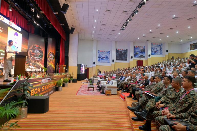 The Minister of State for Defence, Shri Sanjay Seth addressing at North Tech Symposium 2026 in Prayagraj, Uttar Pradesh on May 05, 2026.