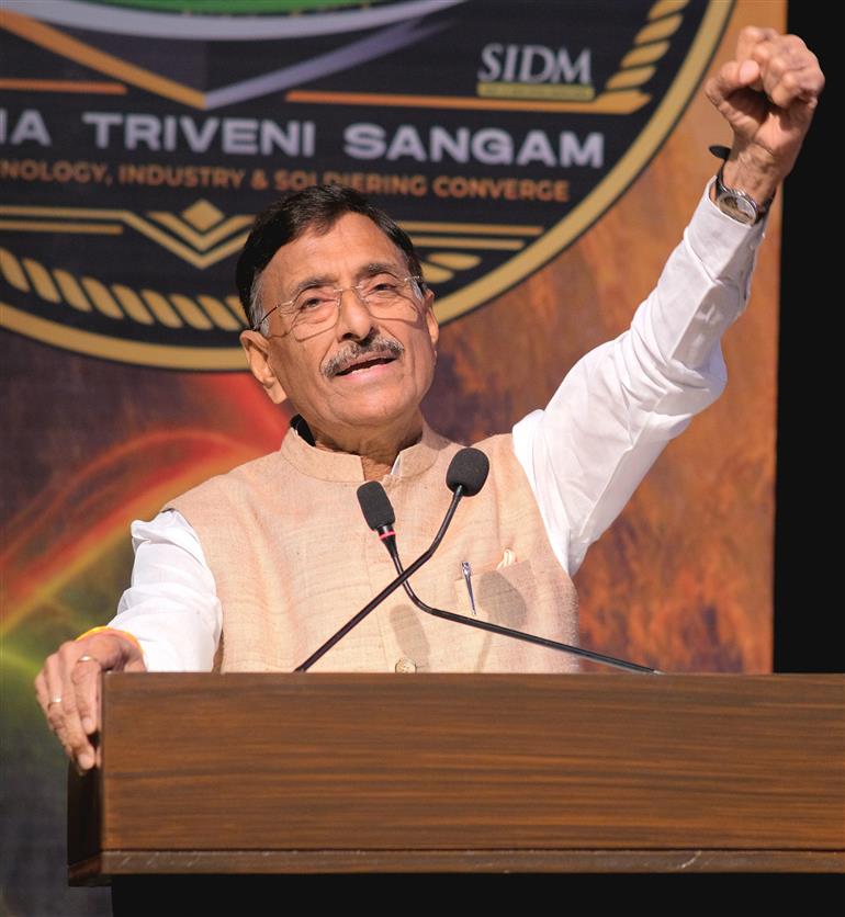 The Minister of State for Defence, Shri Sanjay Seth addressing at North Tech Symposium 2026 in Prayagraj, Uttar Pradesh on May 05, 2026.
