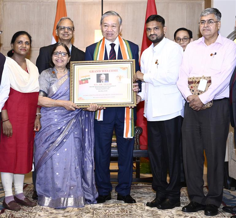 The President of the Socialist Republic of Viet Nam, Mr. To Lam meeting with the members of the Vietnam–India Friendship Association during his State Visit to India, in New Delhi on May 06, 2026.