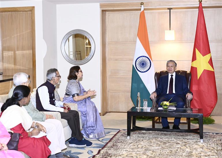 The President of the Socialist Republic of Viet Nam, Mr. To Lam meeting with the members of the Vietnam–India Friendship Association during his State Visit to India, in New Delhi on May 06, 2026.