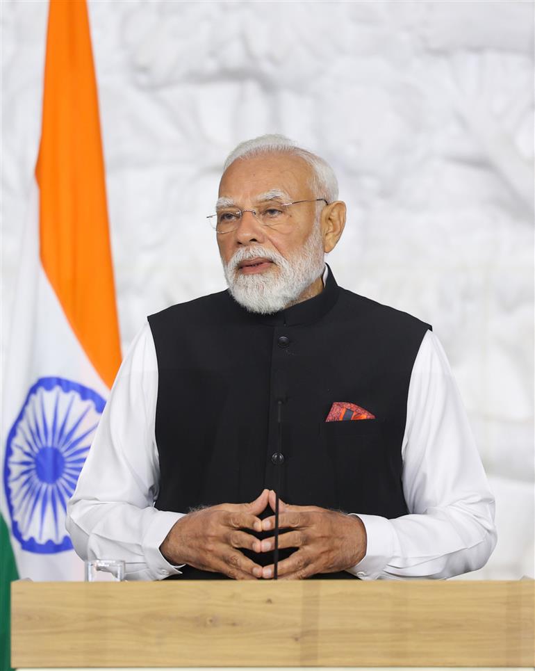 प्रधानमंत्री श्री नरेन्द्र मोदी 19 मई, 2026 को नॉर्वे के ओस्लो में तीसरे भारत-नॉर्डिक शिखर सम्मेलन को संबोधित करते हुए।