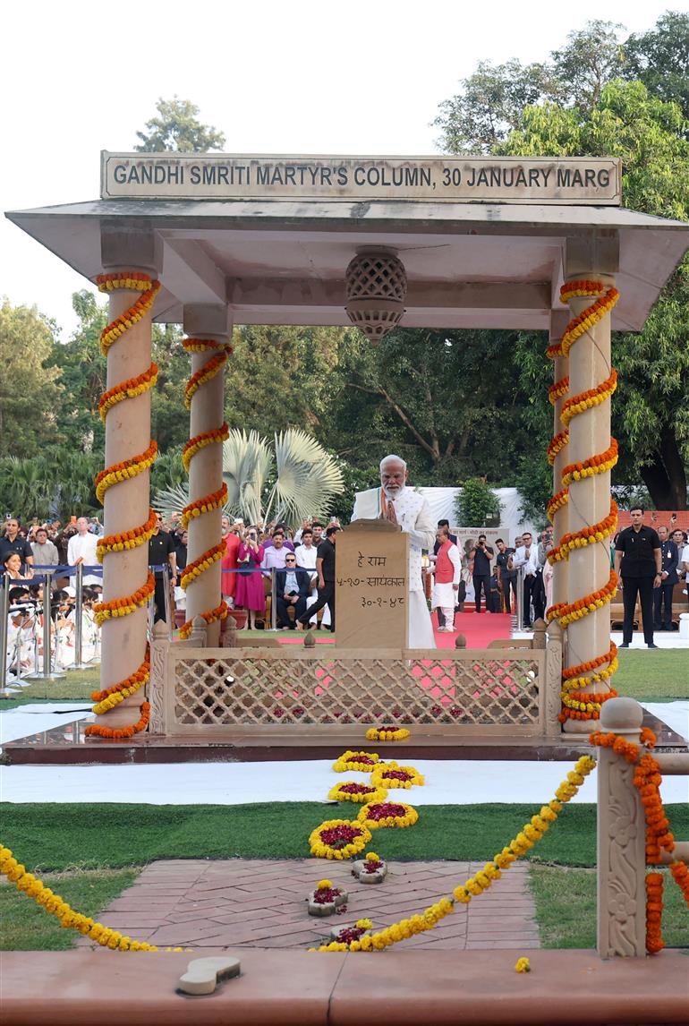 PM paying homage at Gandhi Smriti on the occasion of Gandhi Jayanti, in New Delhi on October 02, 2026.