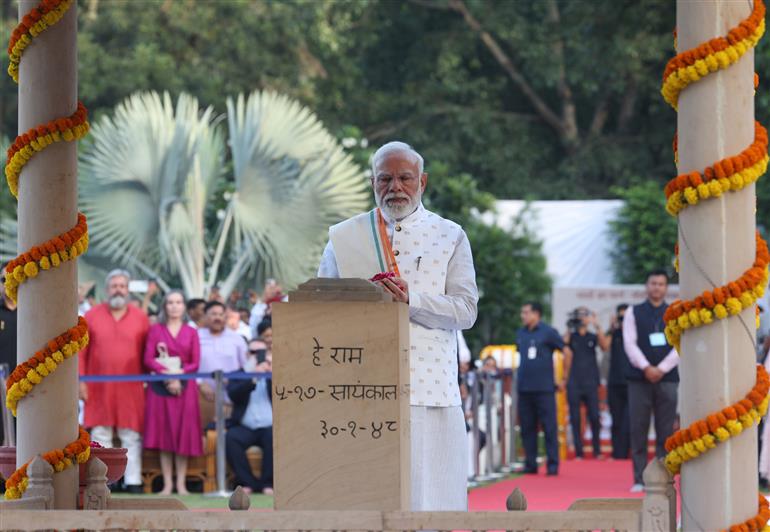 PM paying homage at Gandhi Smriti on the occasion of Gandhi Jayanti, in New Delhi on October 02, 2026.